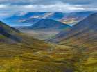 Iceland. Road over Hrafnseyrarheidi near Thingeyri during autumn. Art Print